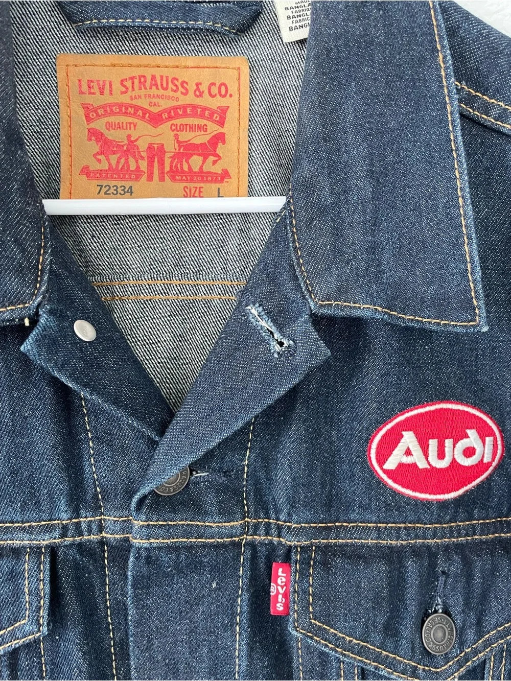Levi's Dark Indigo Denim Jacket with Red Audi Patch